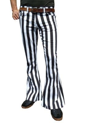 Classic Beatles Flares - Stripey Bell Bottoms Flares Trousers - White Black Stripes