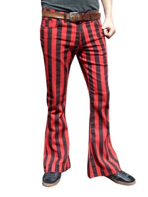 Classic George Harrison Flares - Stripey Bell Bottom Trousers - Red Black Stripes