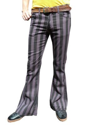 Classic Pattern Flares - Stripey Bell Bottom Flared Trousers - Grey Black Stripes
