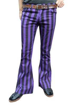 Classic Pattern Flares - Stripey Bell Bottom Flared Trousers - Purple  Black Stripes