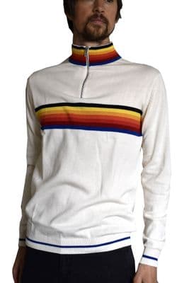 Cycling Jersey - Retro Inspired Jumper - Rainbow Ecru White