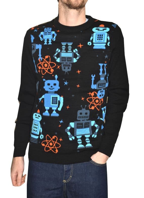 Men's Black Sci Fi Robot Jumper | FuzzDandy