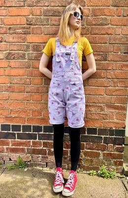 Lilac Bees stretch twill Dungashortsl Cotton Run & Fly Dungarees Overalls Unisex  shorts