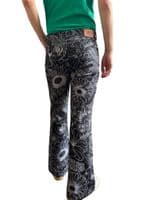 Men's Retro Black Floral High Rise Flares & Flared Trousers | FuzzDandy