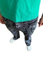 Men's Retro Black Floral High Rise Flares & Flared Trousers | FuzzDandy