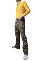Men's Retro Black Paisley Flares & Flared Trousers - With Stretch | FuzzDandy