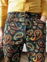 Men's Retro Black Paisley Flares & Flared Trousers - With Stretch | FuzzDandy