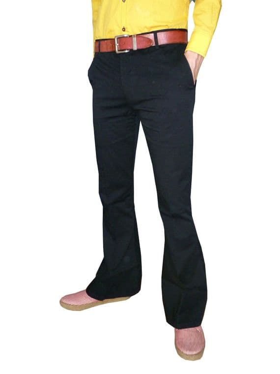 Men's Black Sta Press Flares & Flared Trousers - Stretch Twill | FuzzDandy