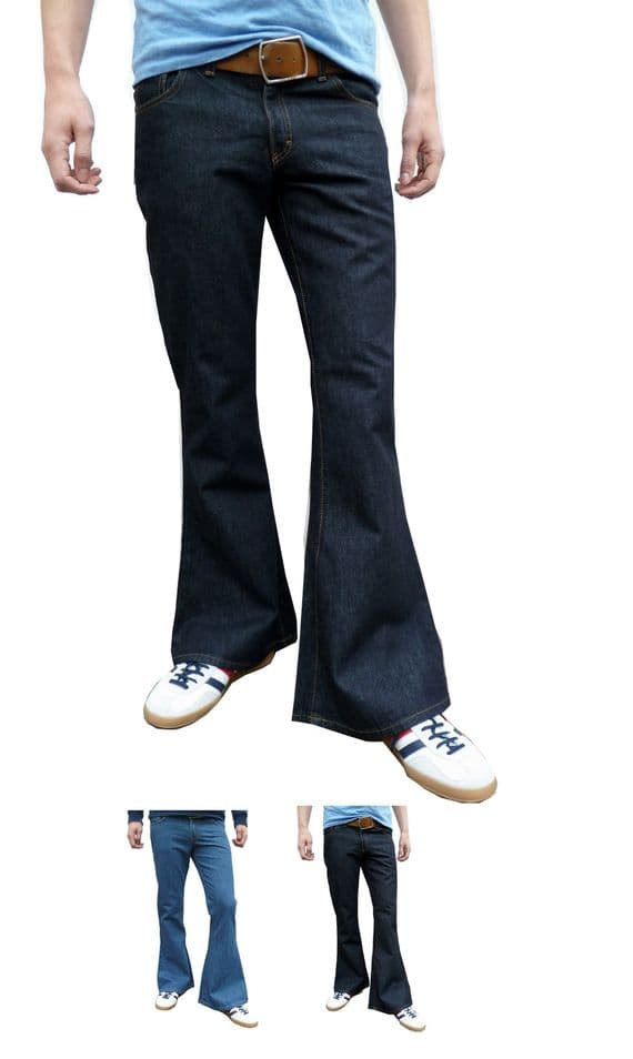 Men's Retro Denim Flares & Flared Jeans - 100% Cotton | 60s Mod & Hippy Cut | Fuzzdandy