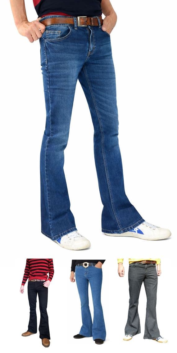Men's Retro Stretch Denim Flares & Flared Jeans | Mod Hippie Bell Bottoms| FuzzDandy