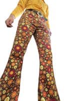 Men's Retro Ditsy Floral High Rise Flares & Flared Trousers | FuzzDandy