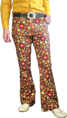 Men's Retro Ditsy Floral High Rise Flares with Stretch - Classic Flared Trousers