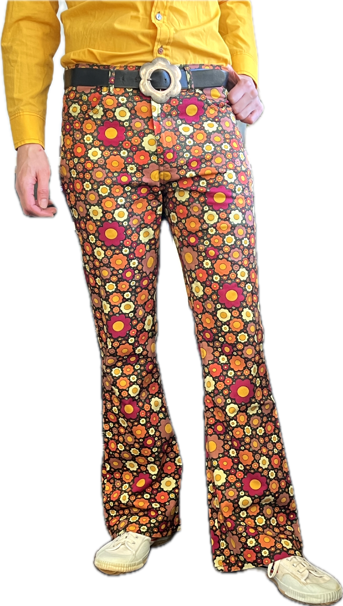 Men's Retro Ditsy Floral High Rise Flares & Flared Trousers | FuzzDandy