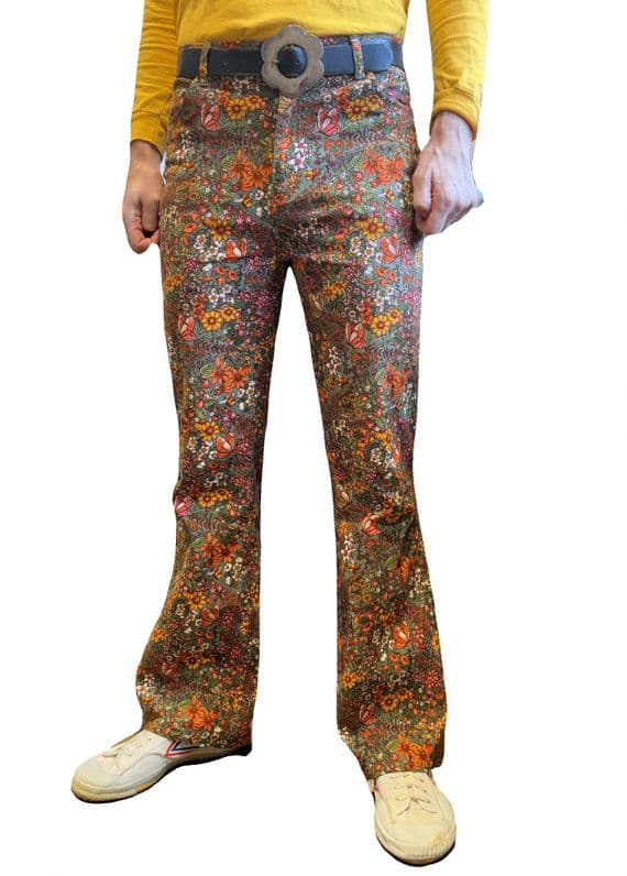 Men's Retro Garden Floral High Waist Flares & Flared Trousers | FuzzDandy