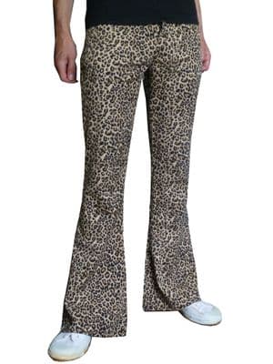 Men's Retro Leopard Print Flares with Stretch - Classic Flared Trousers