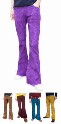 Men's Retro Paisley Corduroy Flares - Classic 100% Cotton Flared Trousers