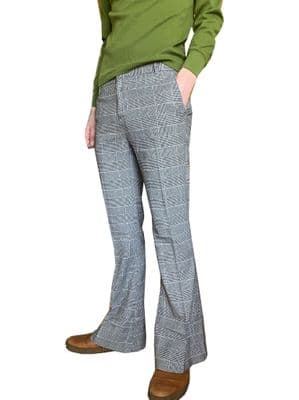 Men's Retro Prince of Wales Check Sta Press Flares - Classic Flared Trousers
