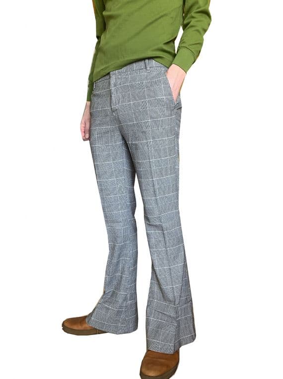 Men's Prince of Wales Check Sta Press Flares & Flared Trousers | FuzzDandy