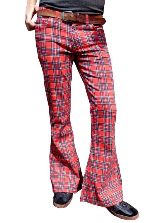 Men's Retro Red Tartan Flares & Flared Trousers - With Stretch | FuzzDandy
