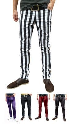 Men's Retro Striped Drainpipe Trousers - Classic Straight Leg Pants
