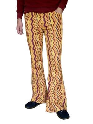 Men's Retro Zig Zag Flares with Stretch - Classic High Rise Flared Trousers