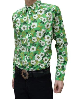 Mens Flower SHIRT 60's Psychedelic Mod  - Green Floral