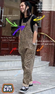 Natural Leopard Print Dungarees UNISEX Stretch