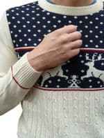 Men's Navy Reindeer Christmas Fair-isle Jumper | FuzzDandy