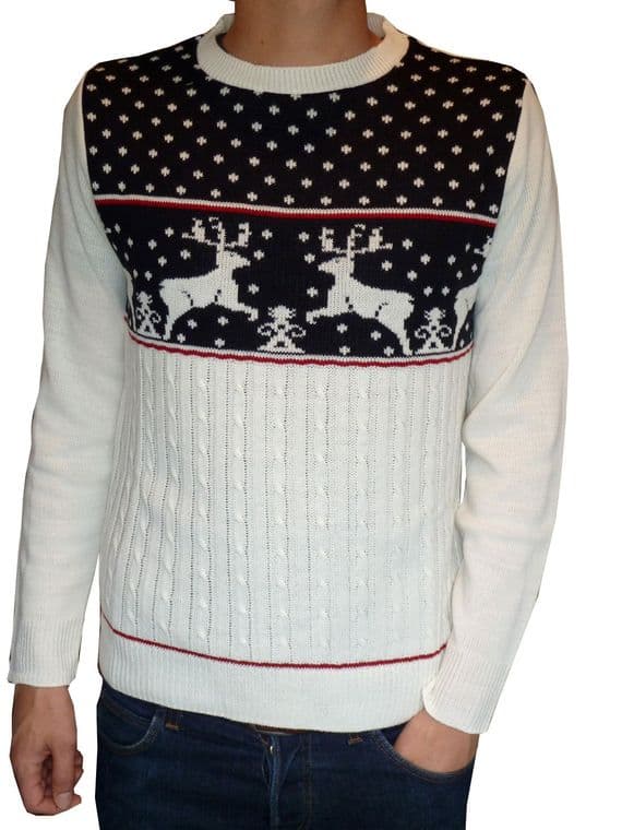 Men's Navy Reindeer Christmas Fair-isle Jumper | FuzzDandy