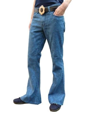 Paisley Denim Flares -  Bell Bottoms Stretch Jeans - Psychedelic Stonewashed Blue