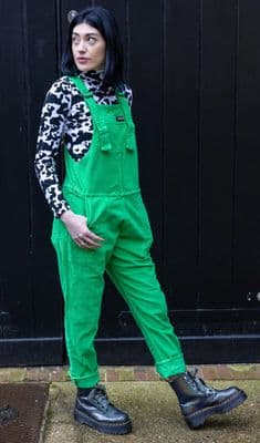 Plain Corduroy Dungarees Run & Fly UNISEX stretch - GREEN