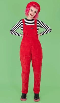 Plain Corduroy Dungarees UNISEX Stretch - RED