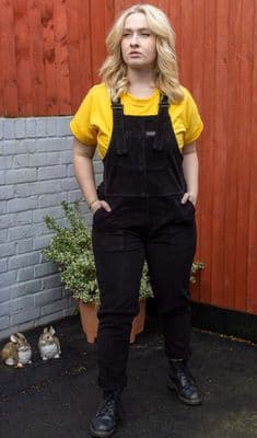 Plain Corduroy Run & Fly Dungarees UNISEX Stretch - BLACK