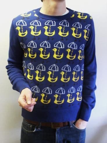 Men's Retro Blue Duck Jumper | FuzzDandy