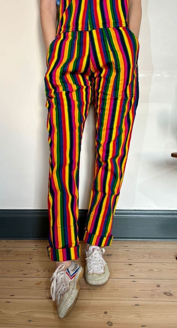 ボトムス MABLI / TIRION DUNGAREES Rainbow stripes Print Stretch Twill Cotton Run & Fly