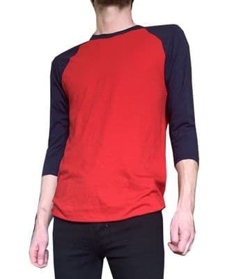 Retro Cut Long Sleeve T-Shirt Top Retro Style - Red & Navy Blue