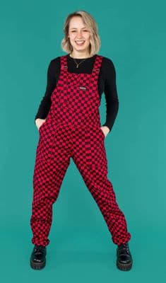 Retro Style Checkerboard Checked Print Dungarees