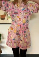 Run & Fly Cute Party Cats Print Kawaii Short Playsuit