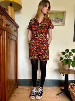 Run & Fly  Red Panda Print Kawaii Short Retro Playsuit