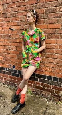 Run & Fly  X The mushroom Babes Hills Print Kawaii Short Psychedelic Retro Playsuit