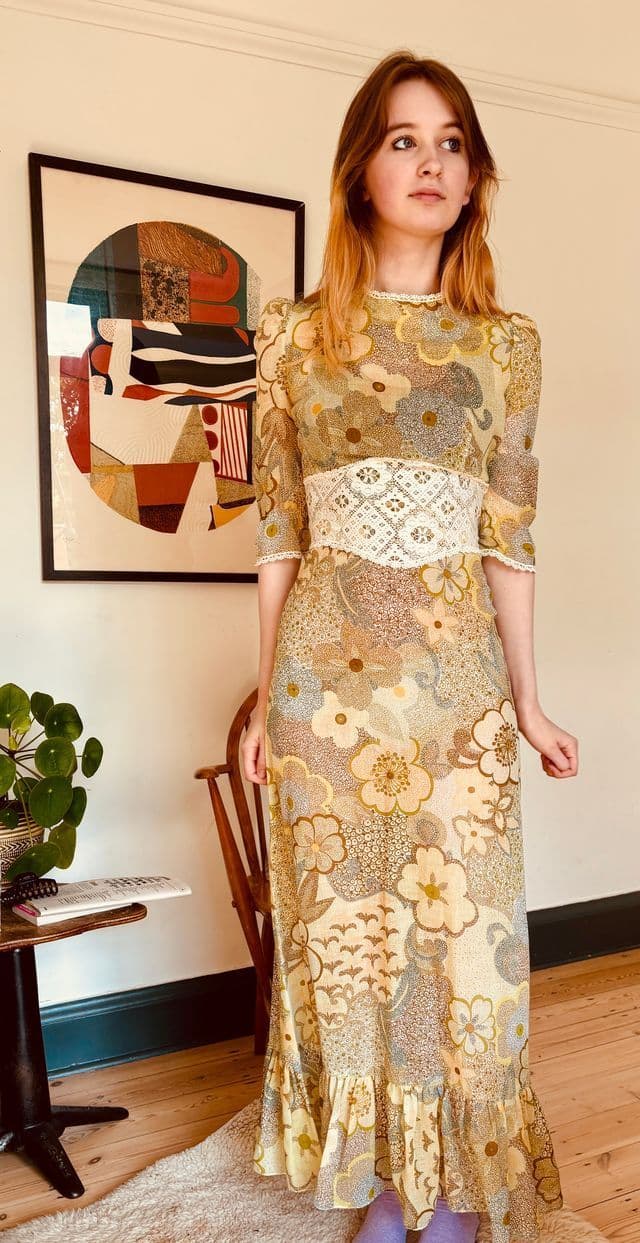 ワンピース vintage botanical floral sheer maxidress セール】ヴィンテージフラワーマキシドレス / Vintage Floral