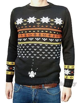 Snow Invaders - Retro Arcade Games Console Christmas Jumper - Navy Blue