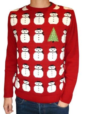 Snowman - Italian Yarn Christmas Tree Snowman Jumper - Red