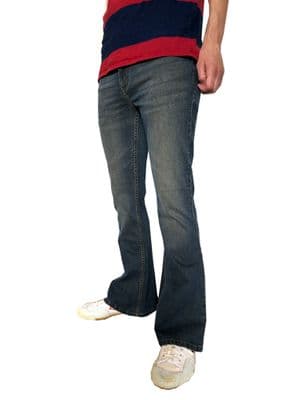 Stretch Flares - Denim Faded Stretchy Jeans Pants - Distressed Blue