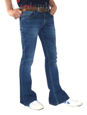 Stretch Flares - Faded Denim Jeans - Distressed Stonewash