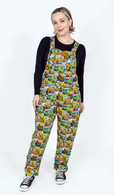 Tarot Dinosaur Stretch Twill Dungarees- design by @wafflemamadesign