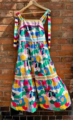 Vintage Abstract tree design handmade 70s tiered dress
