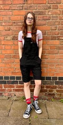 Womens Run & Fly  Black Stretch Dungashorts Dungaree Shorts