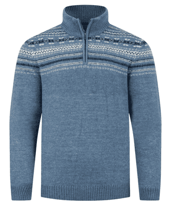 Larner 1/4 Zip Fair Isle Jumper Pale Denim