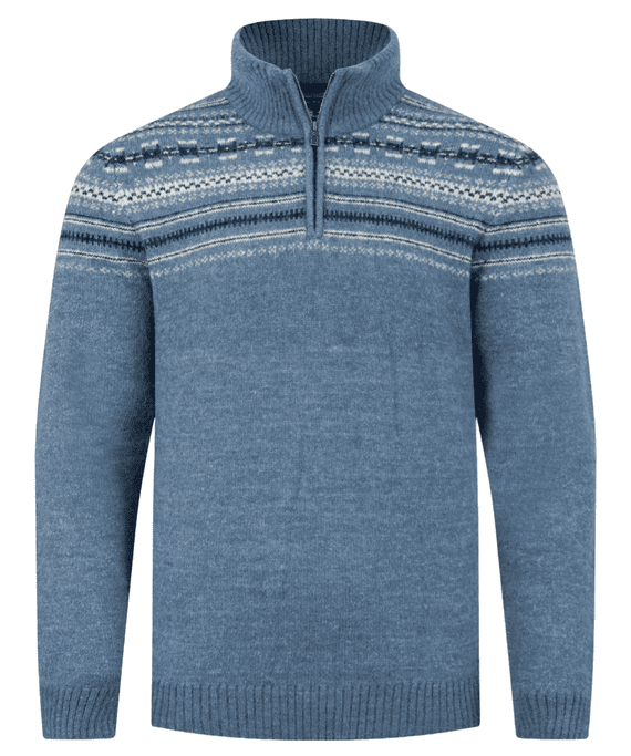Larner 1/4 Zip Fair Isle Jumper Pale Denim